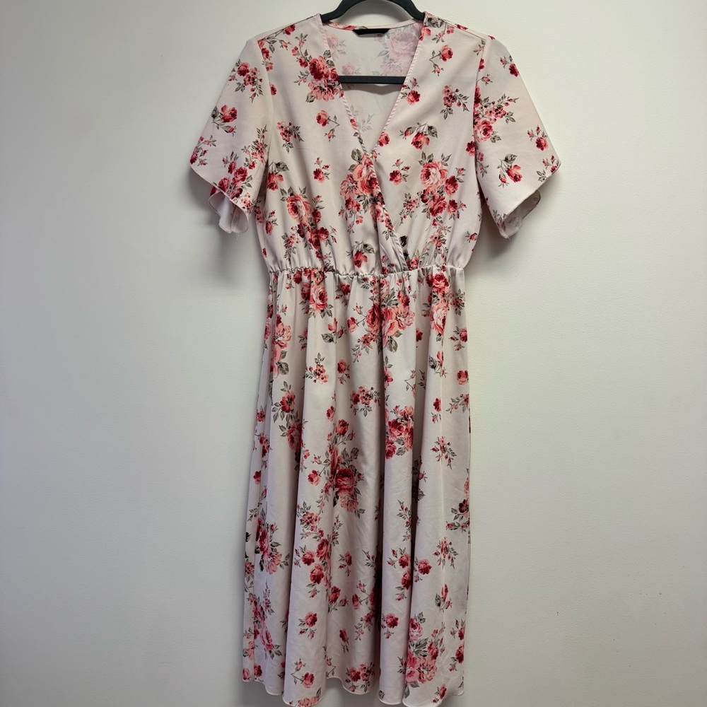 SHEIN Pink Floral Midi Dress Size M